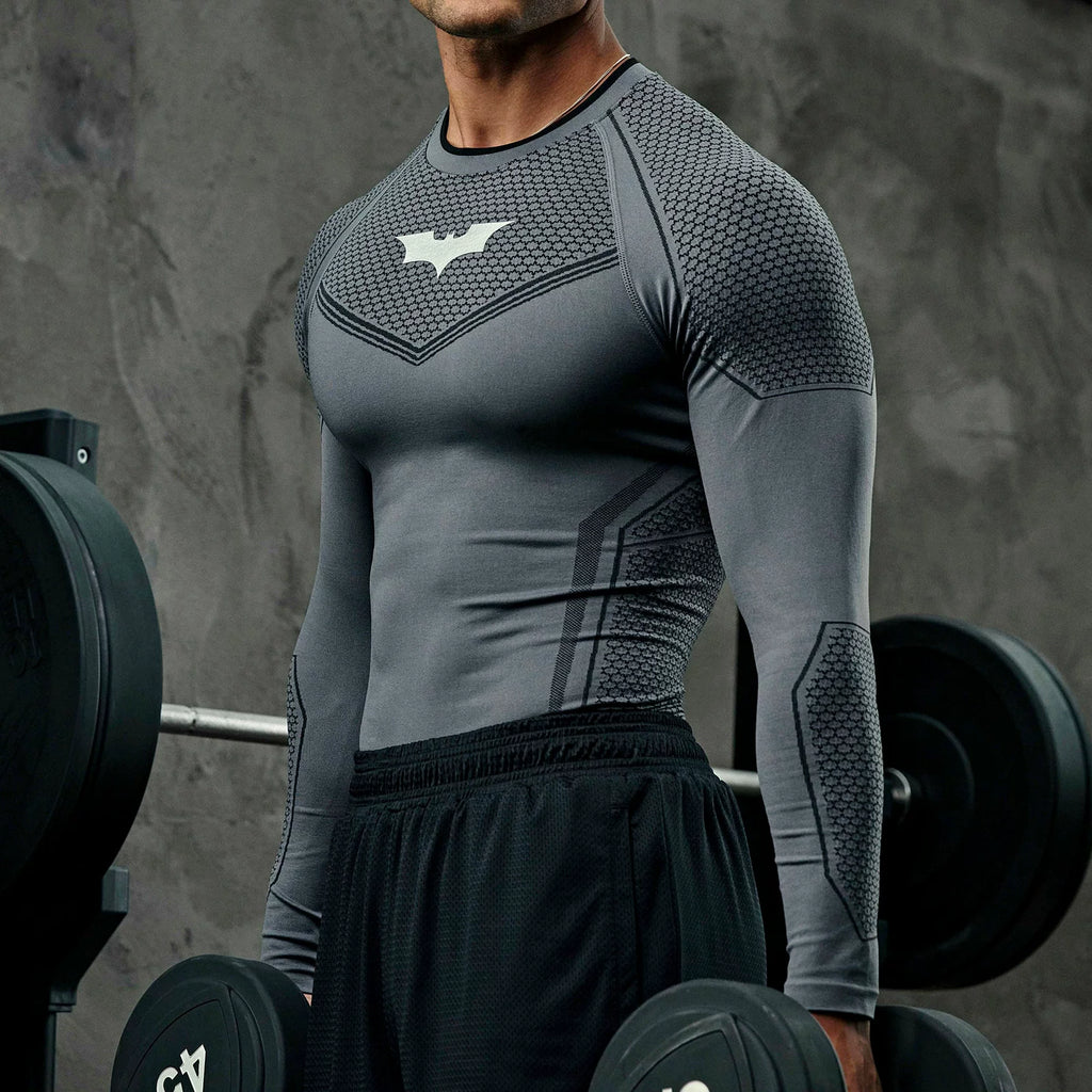 YOUNGLA x Batman Compression Long Sleeve Shirt - Superhero Honeycomb Armor