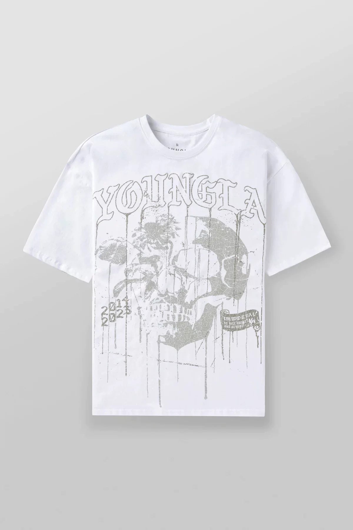 YoungLA Men's Heavyweight Oversized Graphic Tee – Drip Skull Vintage Wash T-Shirt