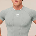 Light Grey Seamless Compression Gym Tee | Tight Fit Bodybuilding Pump Cover