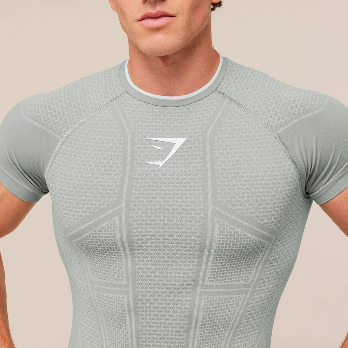 Light Grey Seamless Compression Gym Tee | Tight Fit Bodybuilding Pump Cover