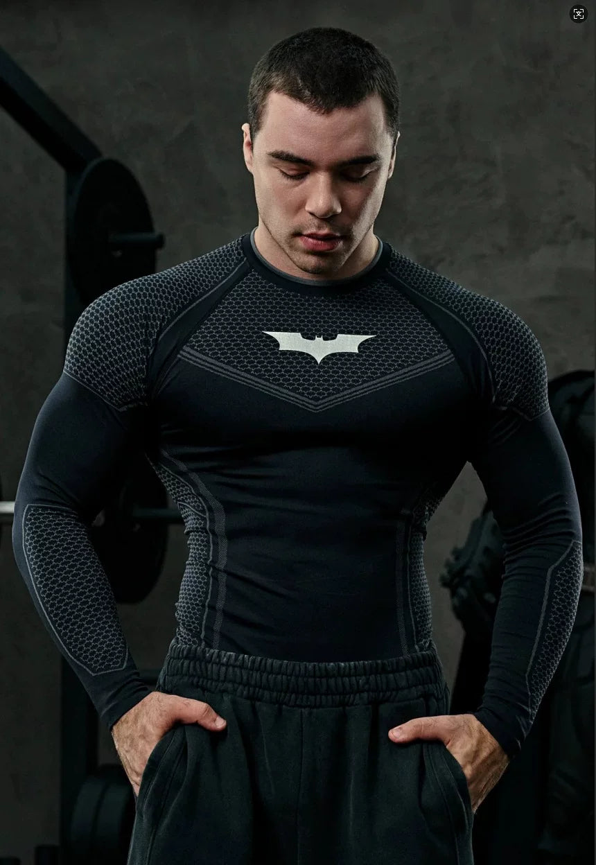 YOUNGLA Batman Superhero Compression Long-Sleeve Gym Shirt