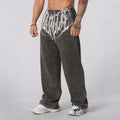 YOUNGLA Men's Gothic Graphic Acid Wash Wide Leg Sweatpants