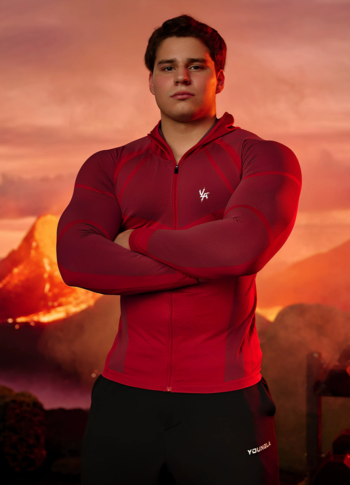YOUNGLA- Burgundy Fitted Zip-Up Performance Jacket