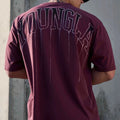 YoungLA Heavyweight Acid Wash Oversized Tee – Washed Maroon Drip Arc Back Artwork