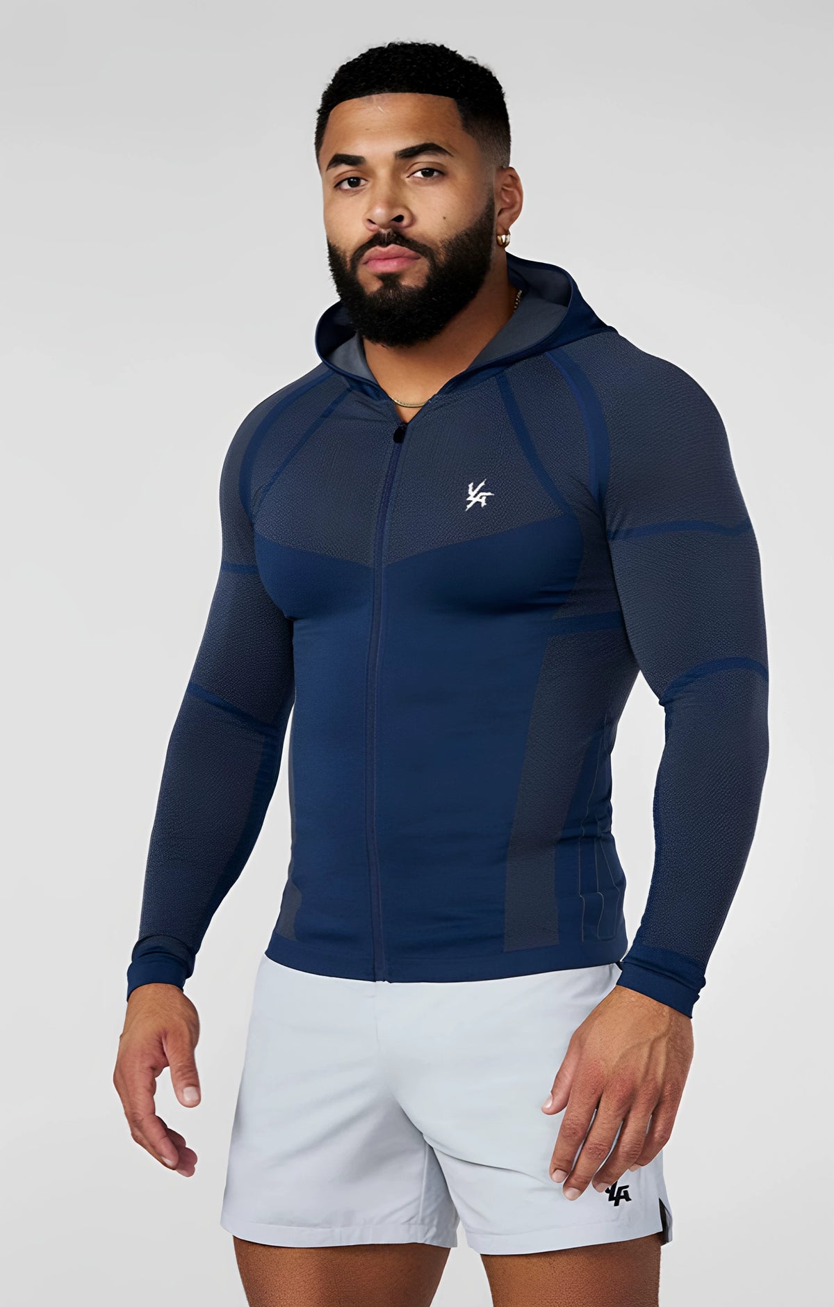 YOUNGLA- Navy Fitted Zip-Up Performance Jacket