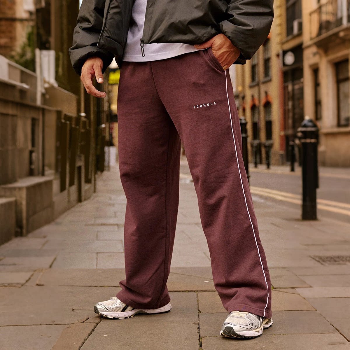 YOUNGLA Men's Side Piping Straight Leg Track Sweatpants