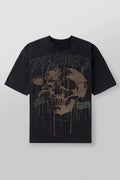 YoungLA Heavyweight Acid Wash Oversized Tee – Washed Black Drip Skull Graphic