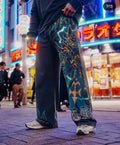 YOUNGLA Men's Cyber Anime Graphic Wide Leg Sweatpants