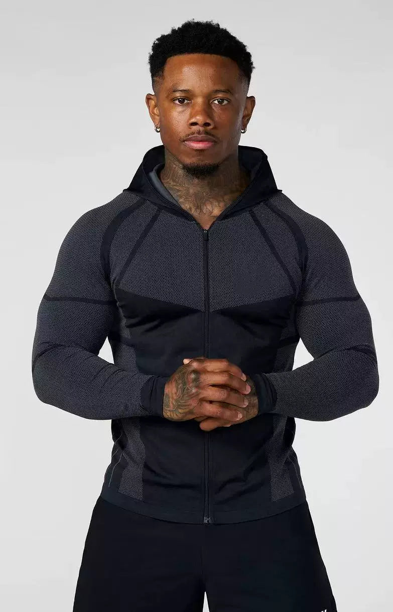 YOUNGLA- Black Charcoal Fitted Zip-Up Performance Jacket