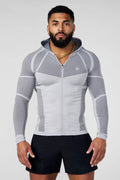YOUNGLA- Light Grey Fitted Zip-Up Hooded Jacket