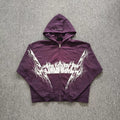 YOUNGLA- Washed Purple Gothic Graphic Zip-Up Hoodie