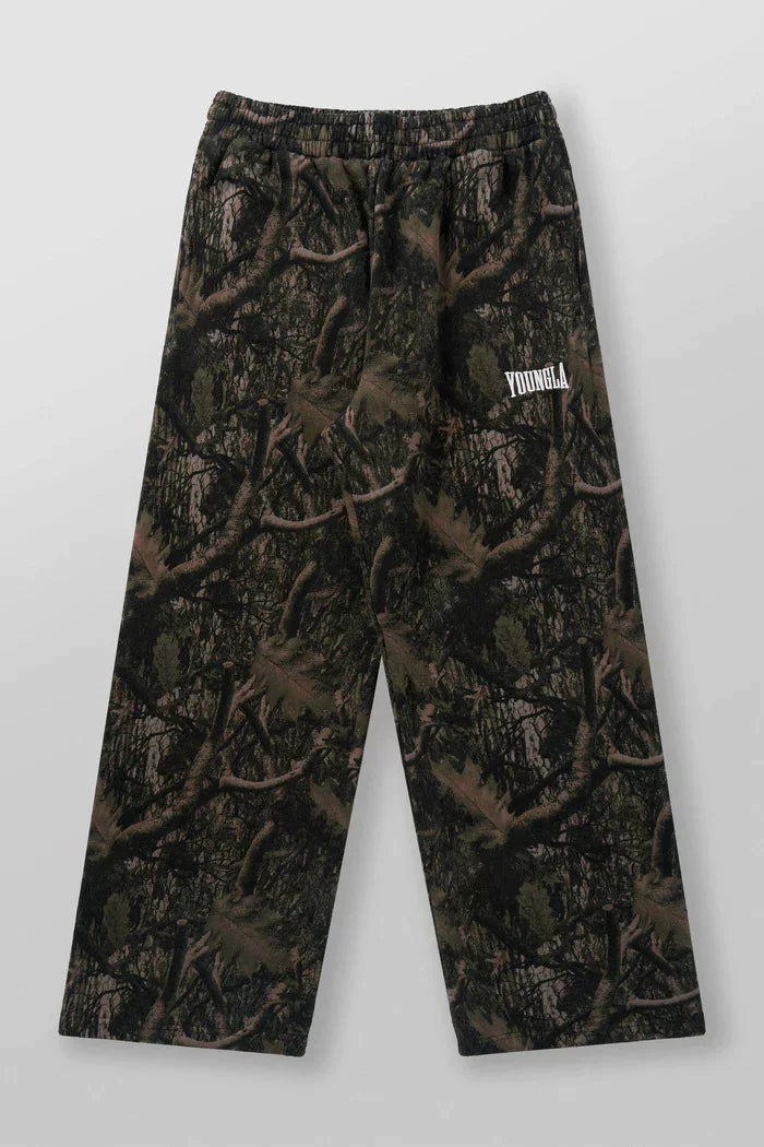 YoungLA Camo Casual Training Sweatpants – Dark Brown Tree Camo Edition