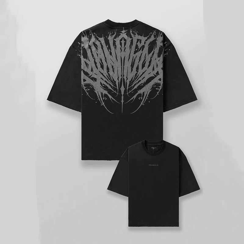 YoungLA Heavyweight Acid Wash Oversized Tee – Dark Aesthetic Spine Back Graphic