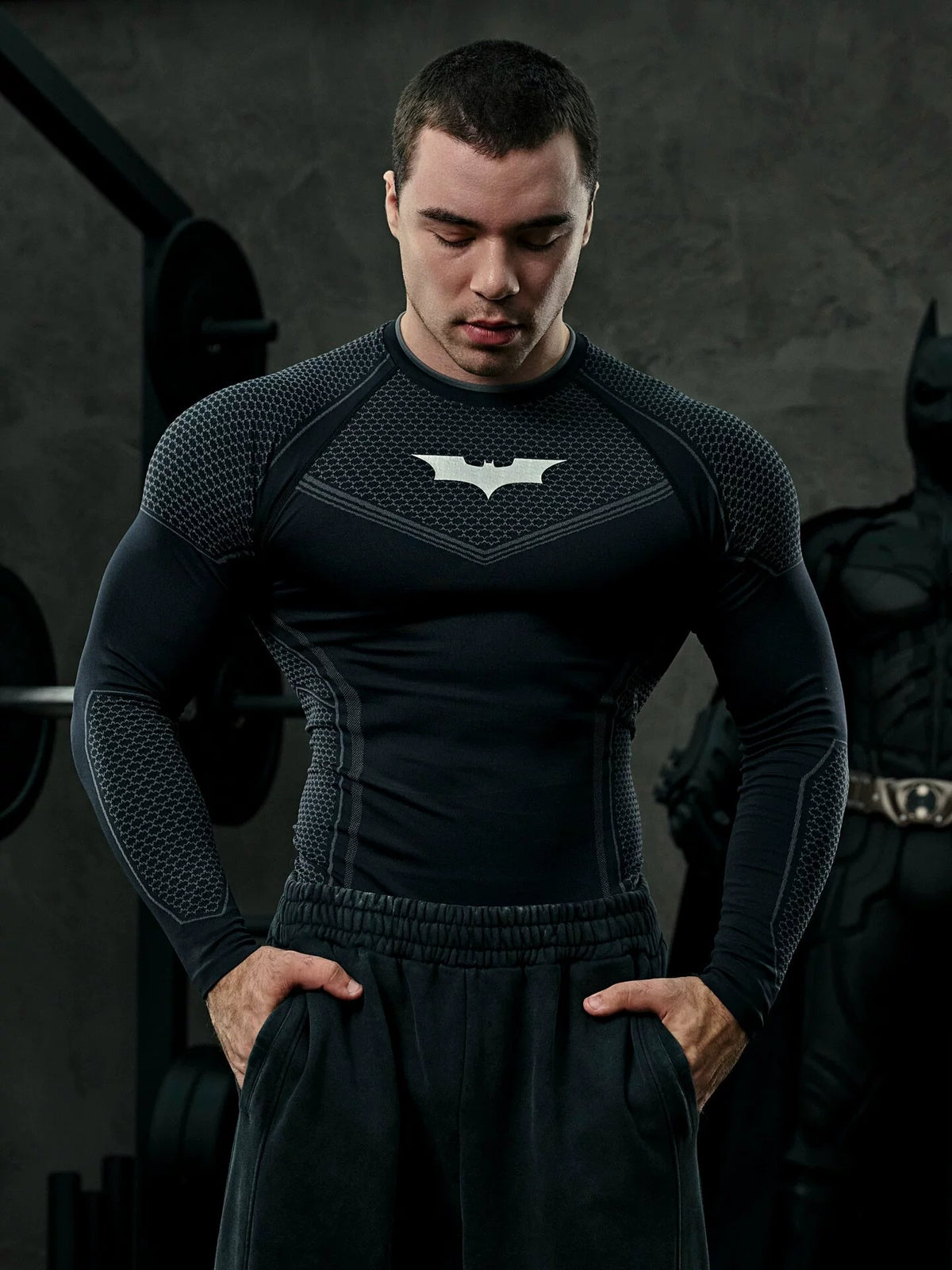 YOUNGLA x Batman Compression Long Sleeve Shirt - Superhero Honeycomb Armor