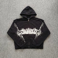 YOUNGLA- Black Gothic Graphic Zip-Up Hoodie