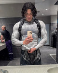 YOUNGLA- Light Grey Fitted Long Sleeve Hooded Performance Shirt