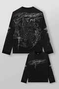 YOUNGLA Men's Gothic Calligraphy Script Long Sleeve Tee