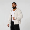 YOUNGLA- Light Oatmeal Grey Zip-Up Hoodie Sweatshirt