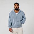 YOUNGLA- Slate Blue Zip-Up Hoodie Sweatshirt