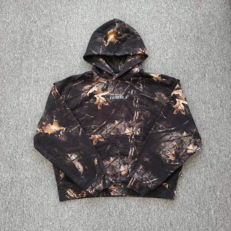YOUNGLA- Dark Tree Camo Graphic Pullover Hoodie