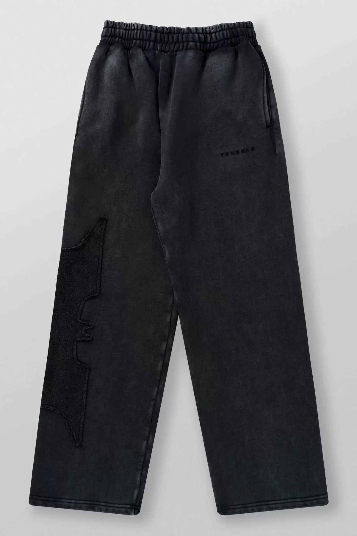 YOUNGLA Men's Acid Wash Gothic Cut-Out Appliqué Wide Leg Sweatpants