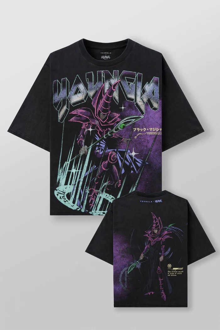 YoungLA x Yu-Gi-Oh! Heavyweight Acid Wash Oversized Tee – Purple Dark Magician Graphic