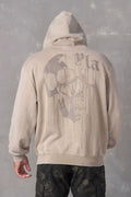 YOUNGLA- Washed Khaki Skull Graphic Hoodie Sweatshirt