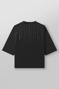 YoungLA Jet Black 3D Embossed Arch Logo Oversized Shirt | Heavy Cotton Gym Pump Cover