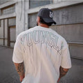 YoungLA Heavyweight Acid Wash Oversized Tee – Cream Drip Arc Back Artwork