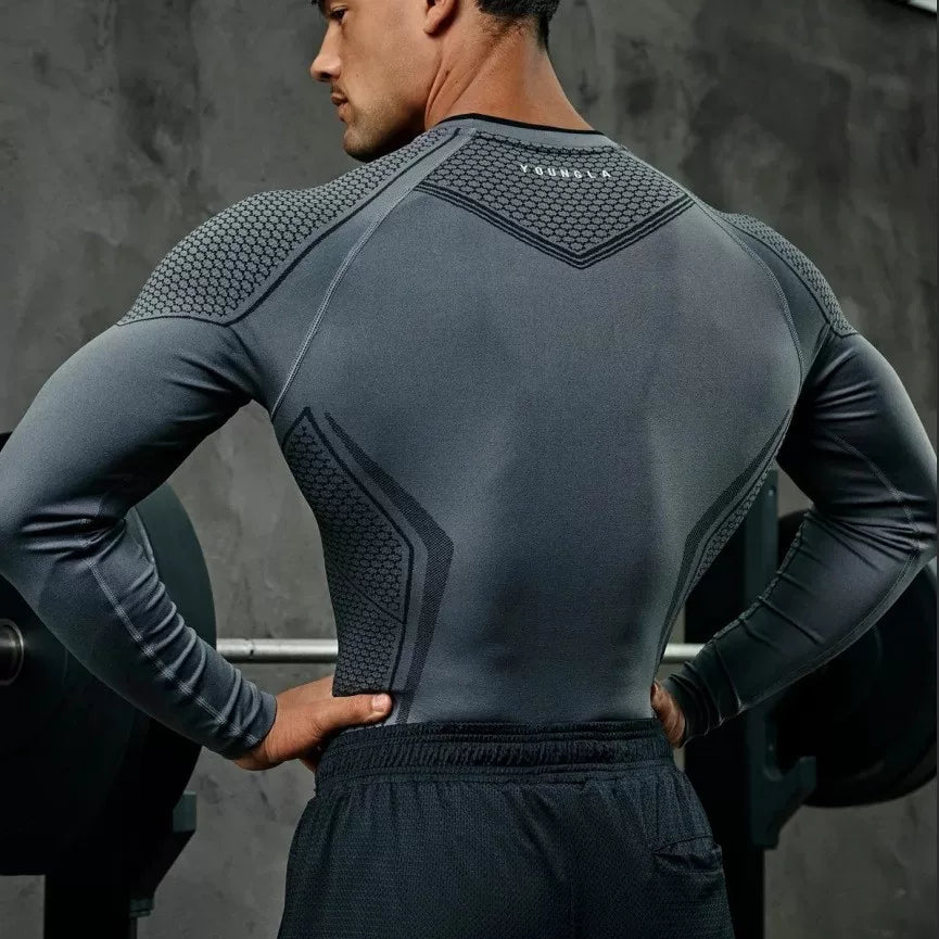 YOUNGLA Batman Superhero Compression Long-Sleeve Gym Shirt  LightGray