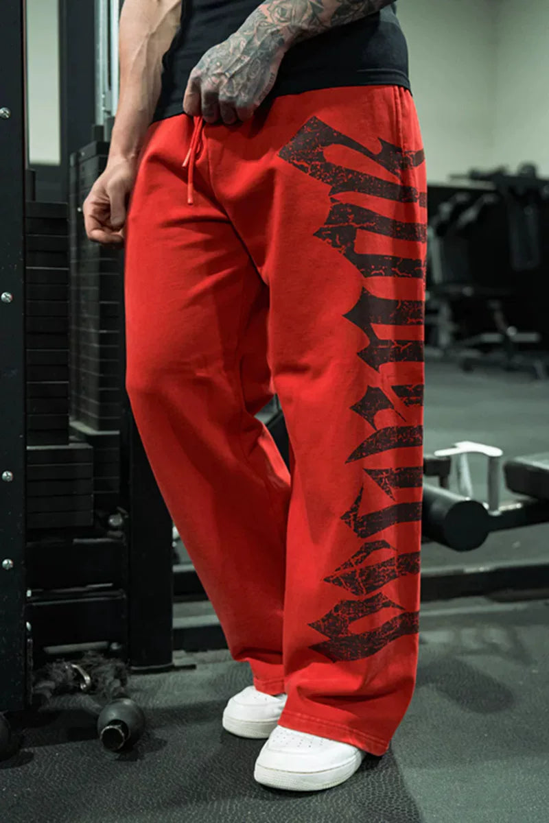 YOUNGLA Men's Oversized Gothic Letter Patchwork Wide Leg Sweatpants