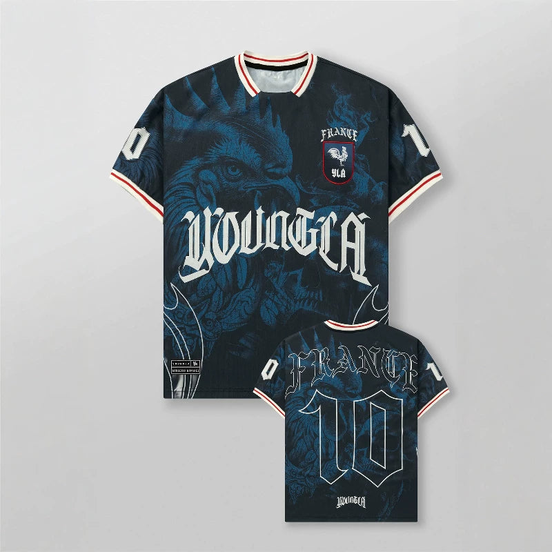 YoungLA France "10" Graphic Oversized Jersey | Vintage Gothic Rooster Soccer Tee