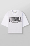 YoungLA White Graphic Oversized Jersey | Vintage Mesh V-Neck Gym Tee