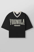 YoungLA Black Graphic Oversized Jersey | Vintage Mesh V-Neck Gym Tee