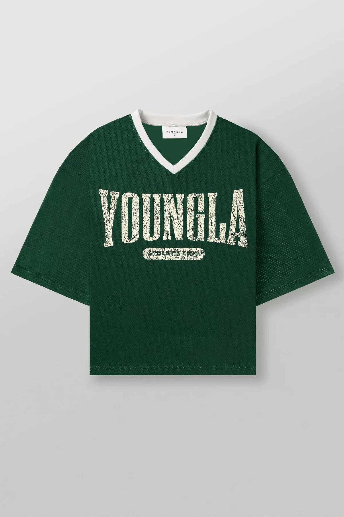 YoungLA Forest Green Graphic Oversized Jersey | Vintage Mesh V-Neck Gym Tee