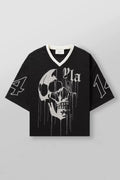 YoungLA Heavyweight Oversized V-Neck Mesh Jersey – Dripping Skull Graphic